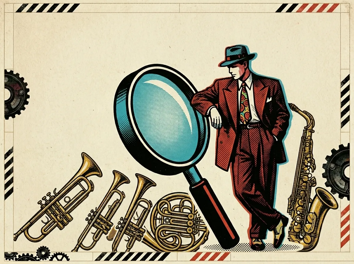 The Style Hunter — a suited figure with magnifying glass inspects prose