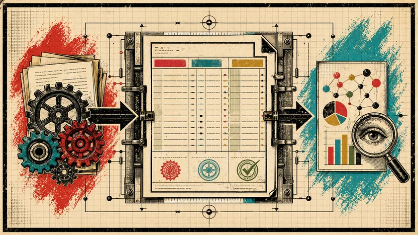 Poster-style intermediate representation contract illustration centred on a precise schema sheet